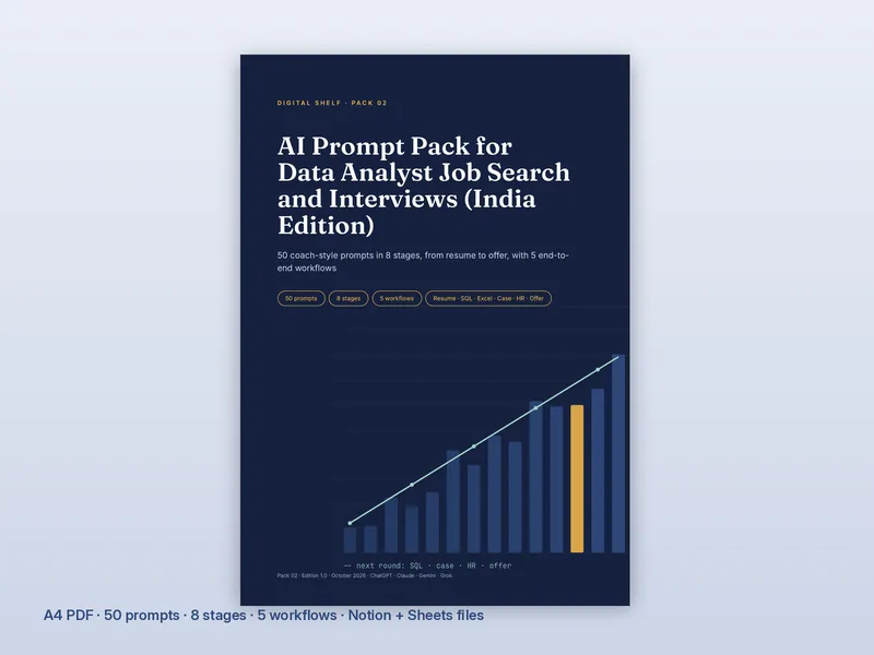 Cover of the AI Prompt Pack for Data Analyst Job Search and Interviews (India)